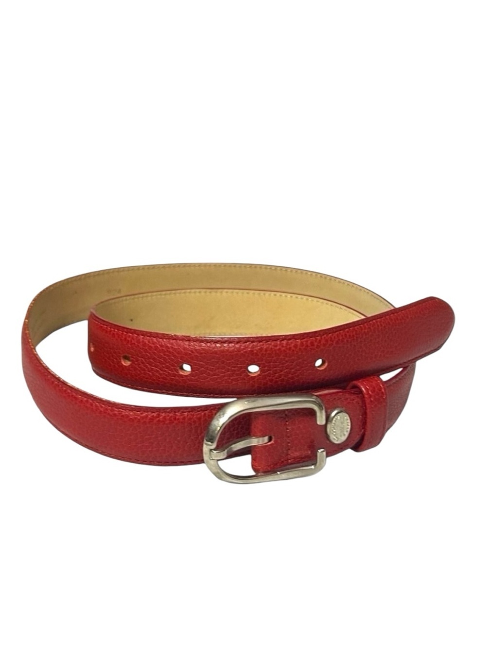 Longchamp Skinny Red Leather Belt Gold Buckle